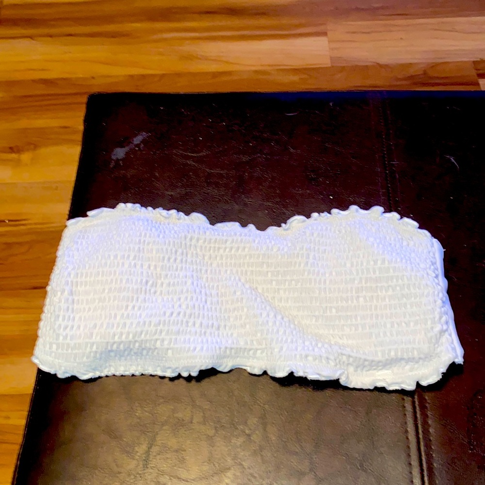 Cute ruffle strapless white bathing suite top